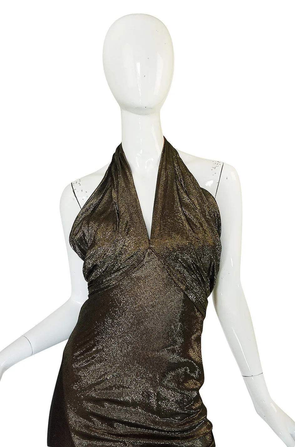 1930s Hollywood Starlet Burnished Gold Trained Halter Dress