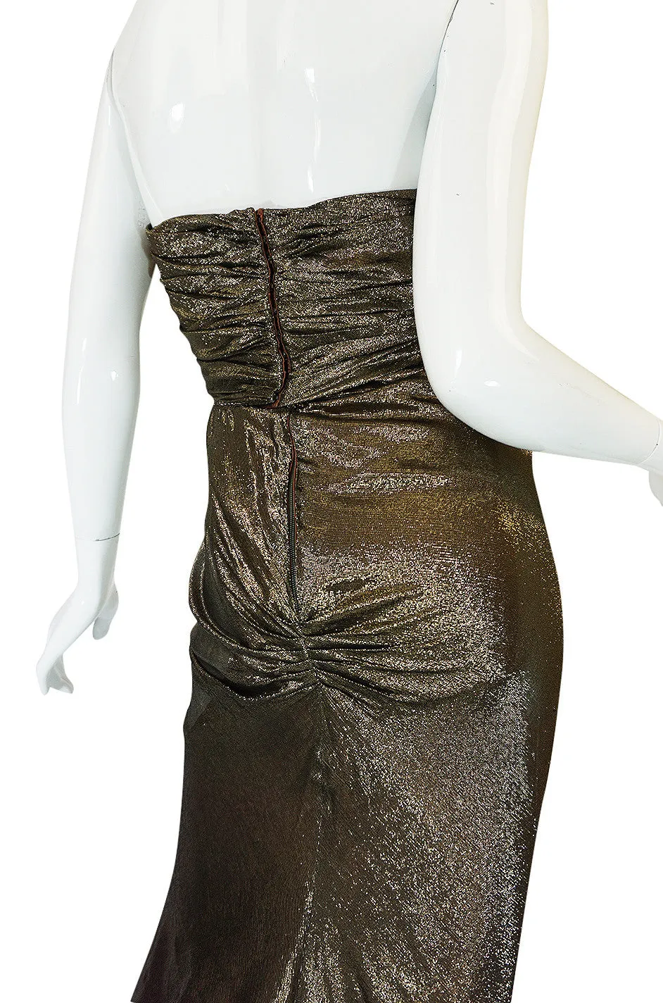 1930s Hollywood Starlet Burnished Gold Trained Halter Dress