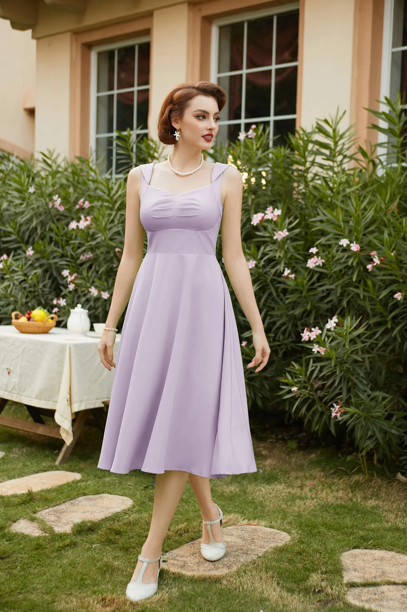 1950s Vintage Cocktail Swing Dresses Summer Square Neck Sleeveless A-Line Dress with Pockets