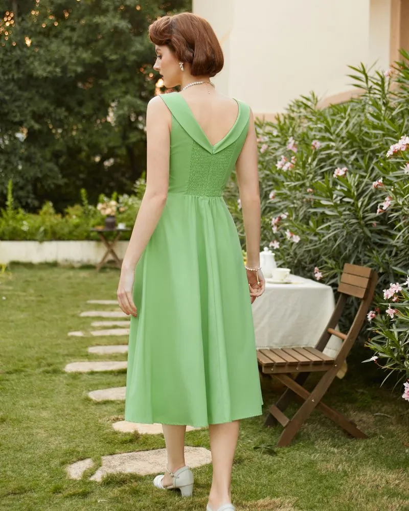 1950s Vintage Cocktail Swing Dresses Summer Square Neck Sleeveless A-Line Dress with Pockets