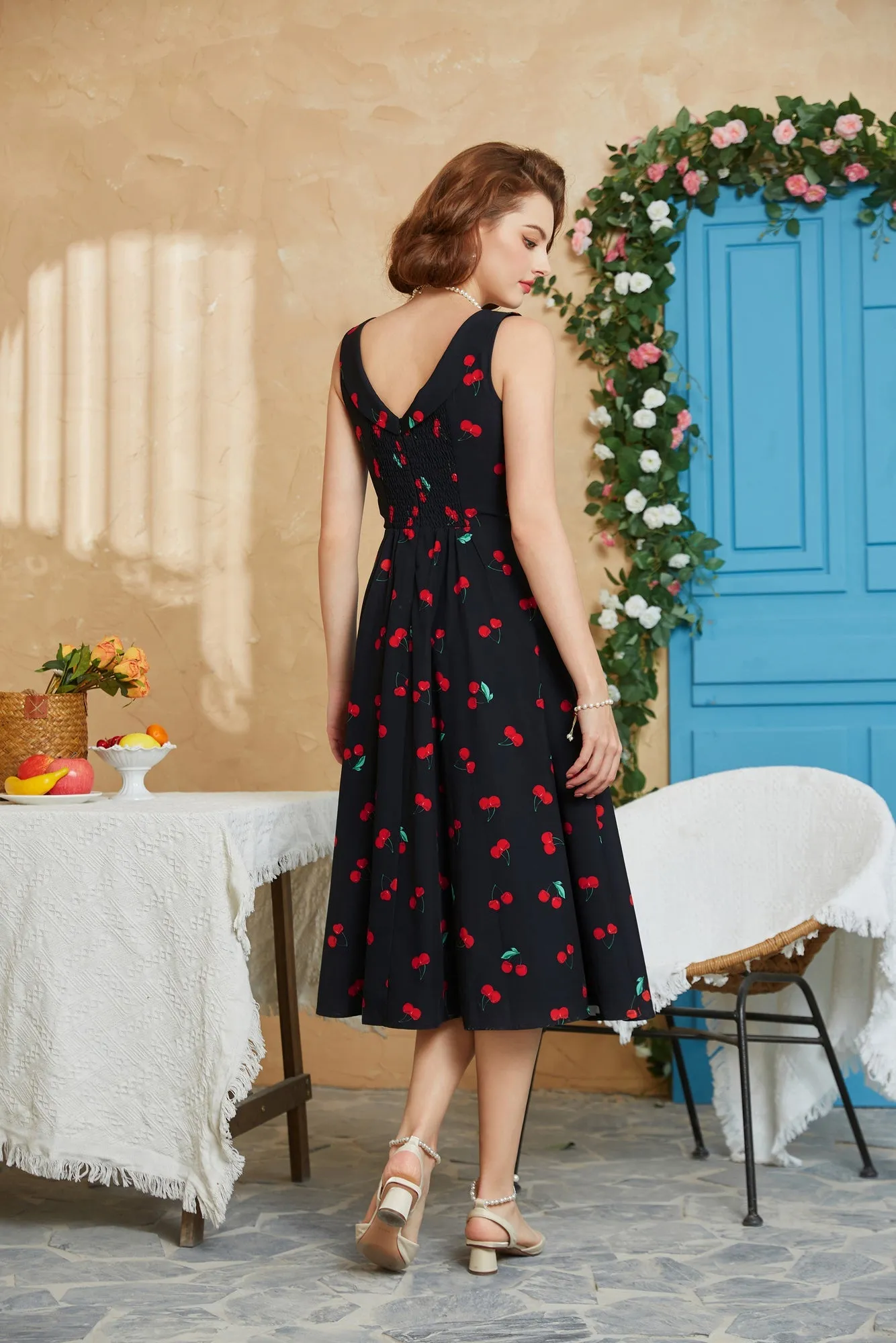 1950s Vintage Cocktail Swing Dresses Summer Square Neck Sleeveless A-Line Dress with Pockets