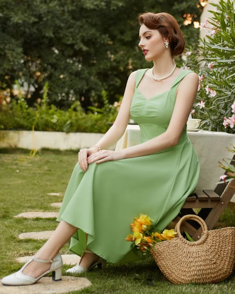 1950s Vintage Cocktail Swing Dresses Summer Square Neck Sleeveless A-Line Dress with Pockets