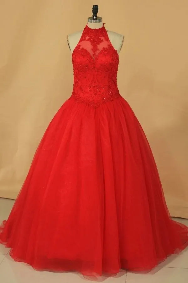 2024 Quinceanera Dresses High Neck Ball Gown PQCNYMCE