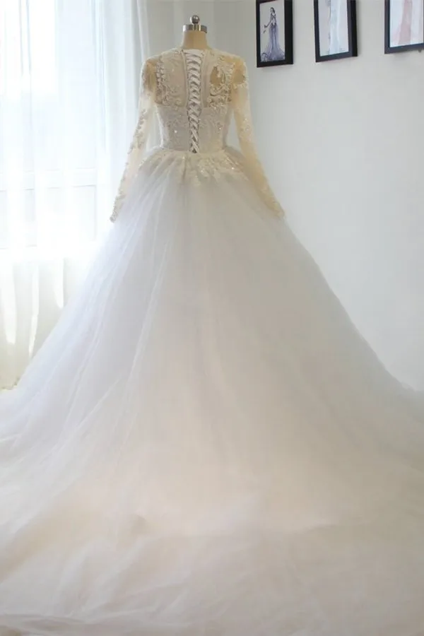 2024 Scoop Long Sleeves Wedding Dresses Mermaid Tulle With Beading PL7KKPYK