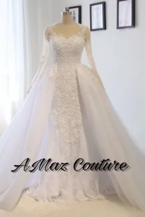 2024 Scoop Long Sleeves Wedding Dresses Mermaid Tulle With Beading PL7KKPYK