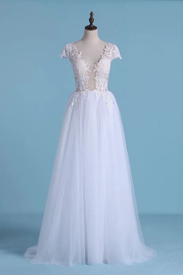 2024 Sexy Beach Wedding Dresses A-Line V-Neck PLQ142S5