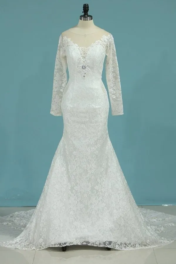 2024 Wedding Dresses Mermaid V Neck With Applique Lace PYK2YTMS