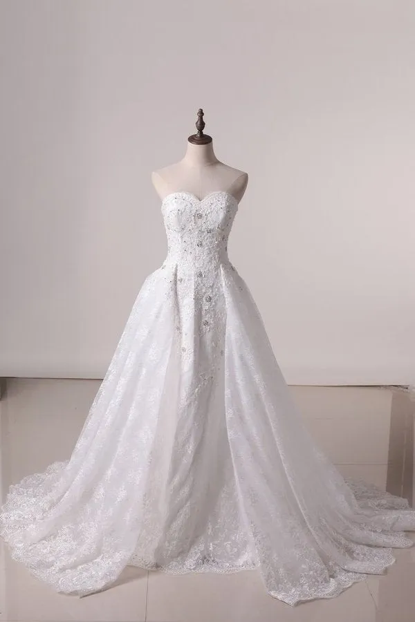 2024 Wedding Dresses Sweetheart Lace With Applique And Beads Mermaid Court PNXF123Z