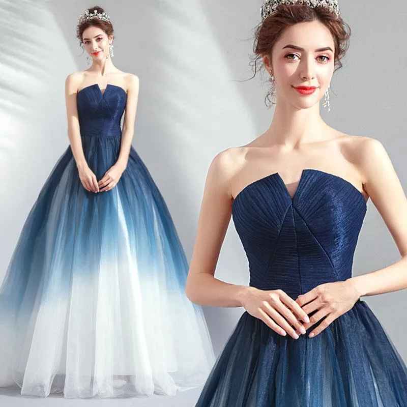 A line Blue Ombre Prom Dresses Lace up Sweetheart Strapless Formal Dresses JS339