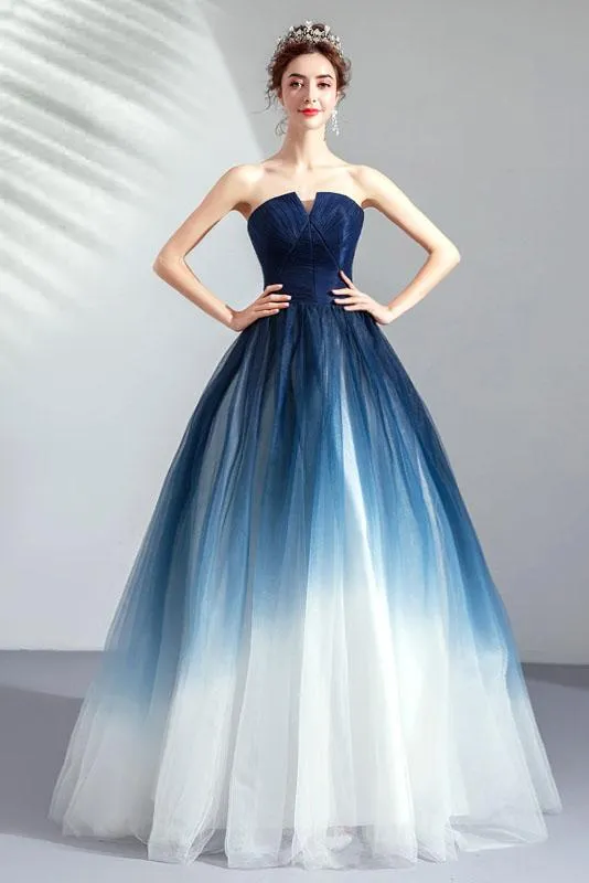 A line Blue Ombre Prom Dresses Lace up Sweetheart Strapless Formal Dresses JS339