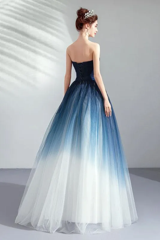 A line Blue Ombre Prom Dresses Lace up Sweetheart Strapless Formal Dresses uk JS339