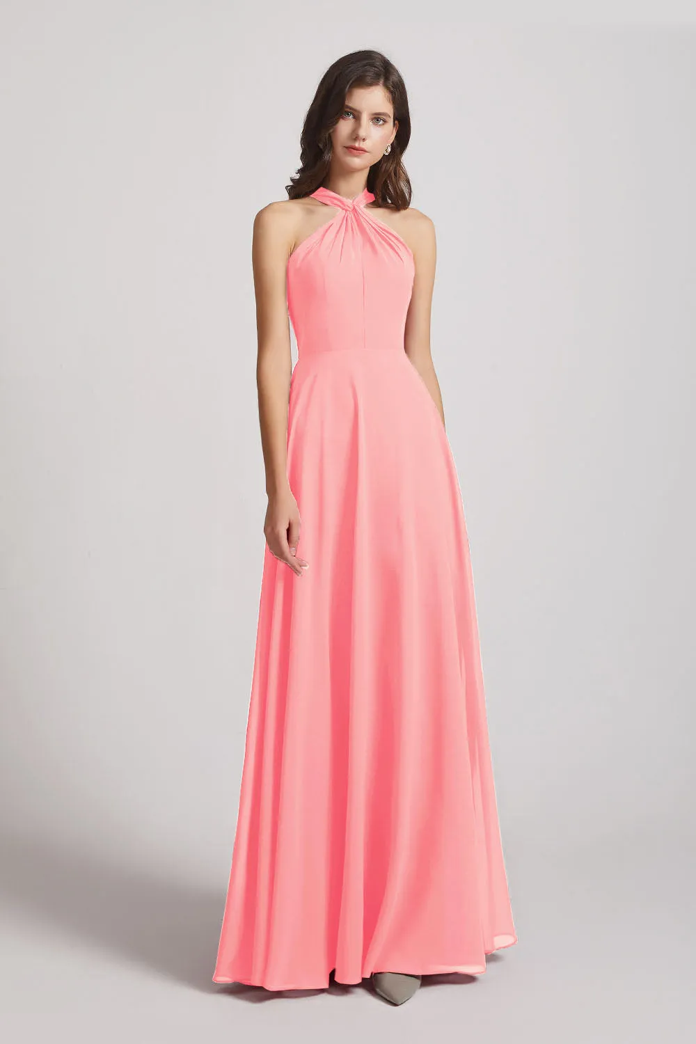 A-Line Chiffon Cross Halter Neckline Bridesmaid Dresses (AF0114)