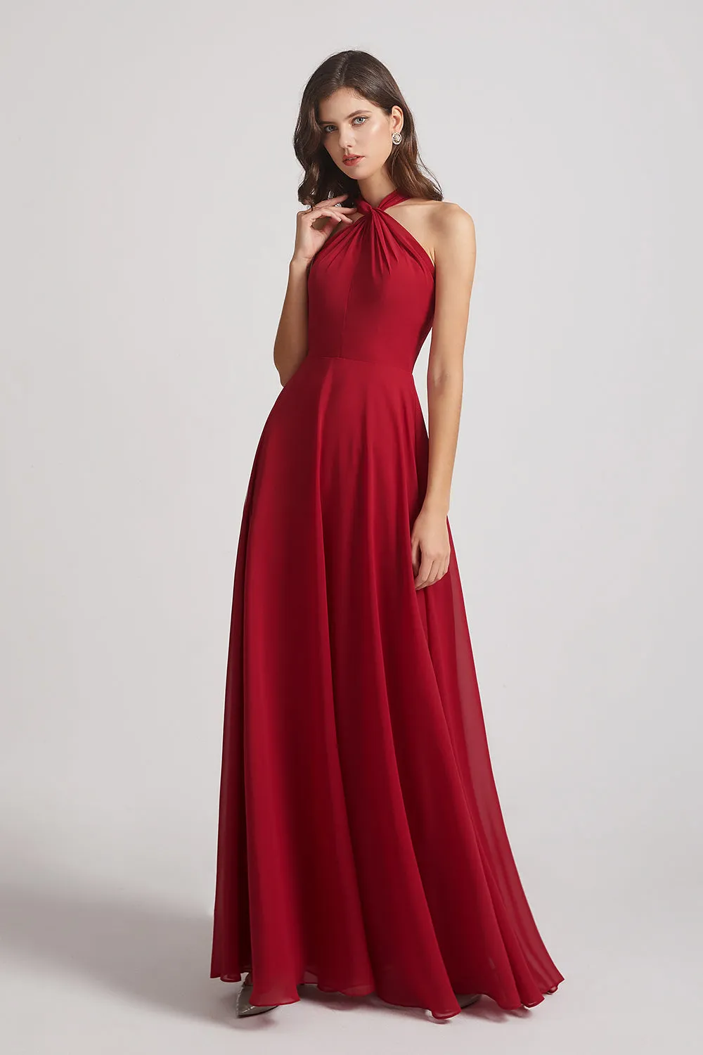 A-Line Chiffon Cross Halter Neckline Bridesmaid Dresses (AF0114)