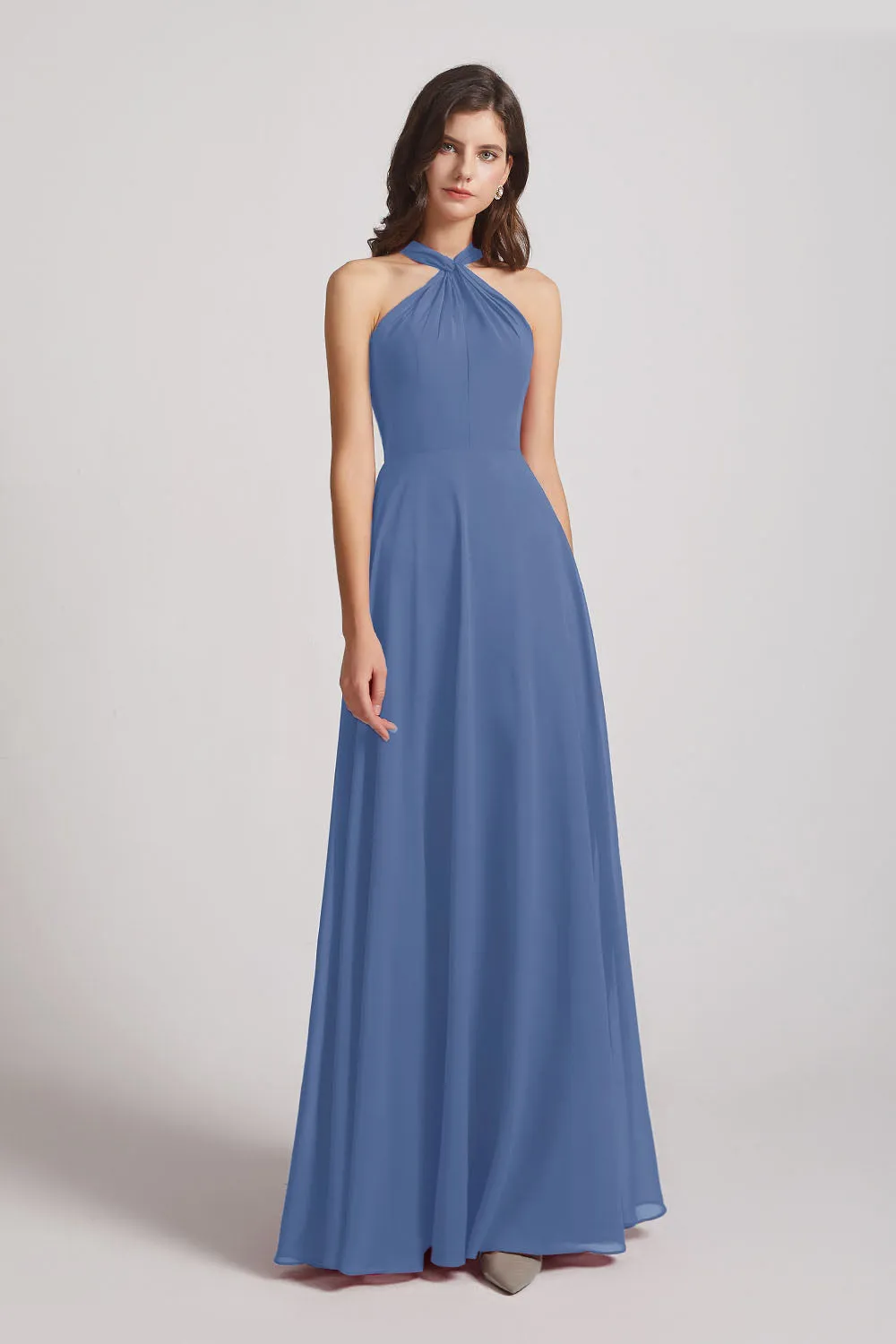 A-Line Chiffon Cross Halter Neckline Bridesmaid Dresses (AF0114)