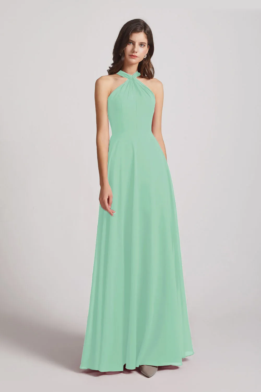 A-Line Chiffon Cross Halter Neckline Bridesmaid Dresses (AF0114)