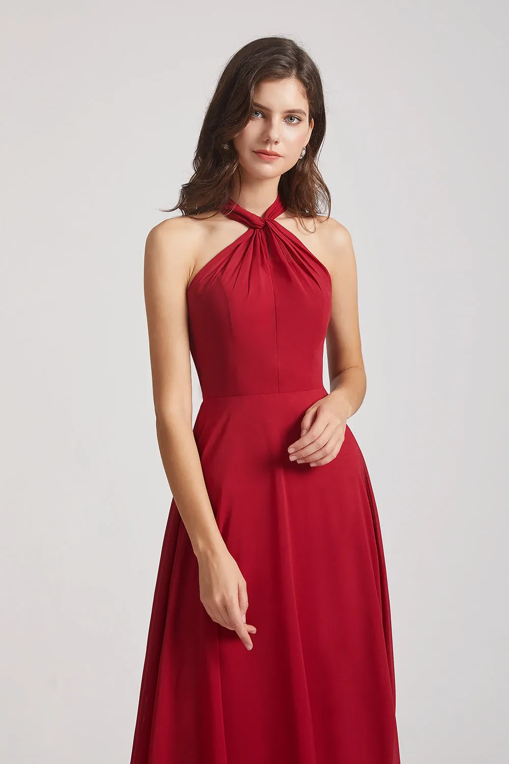 A-Line Chiffon Cross Halter Neckline Bridesmaid Dresses (AF0114)