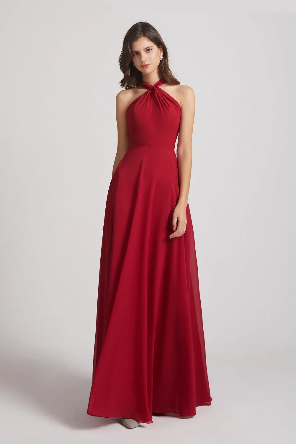 A-Line Chiffon Cross Halter Neckline Bridesmaid Dresses (AF0114)