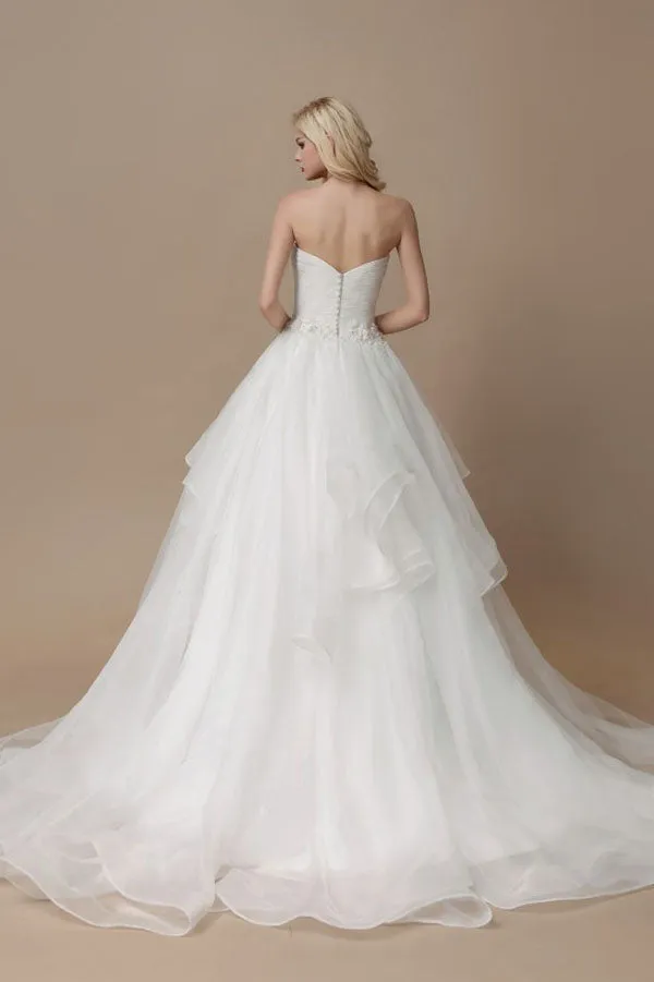 A Line Court Train Sweetheart Sleeveless Ruffles Wedding Dresses