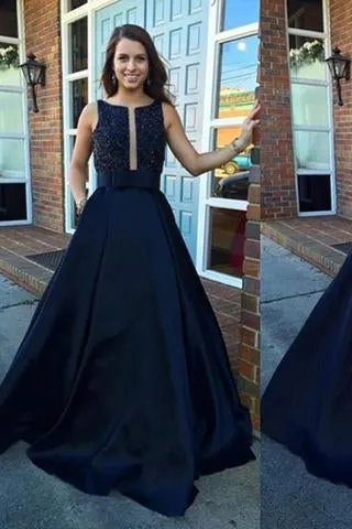 A Line Evening Dresses Sleeveless Party Dresses Evening Gowns Open Back Formal Gown JS643