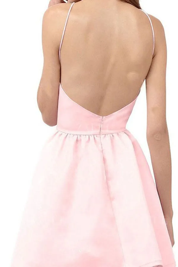 A Line Halter Sleeveless Backless Short Homecoming Dresses