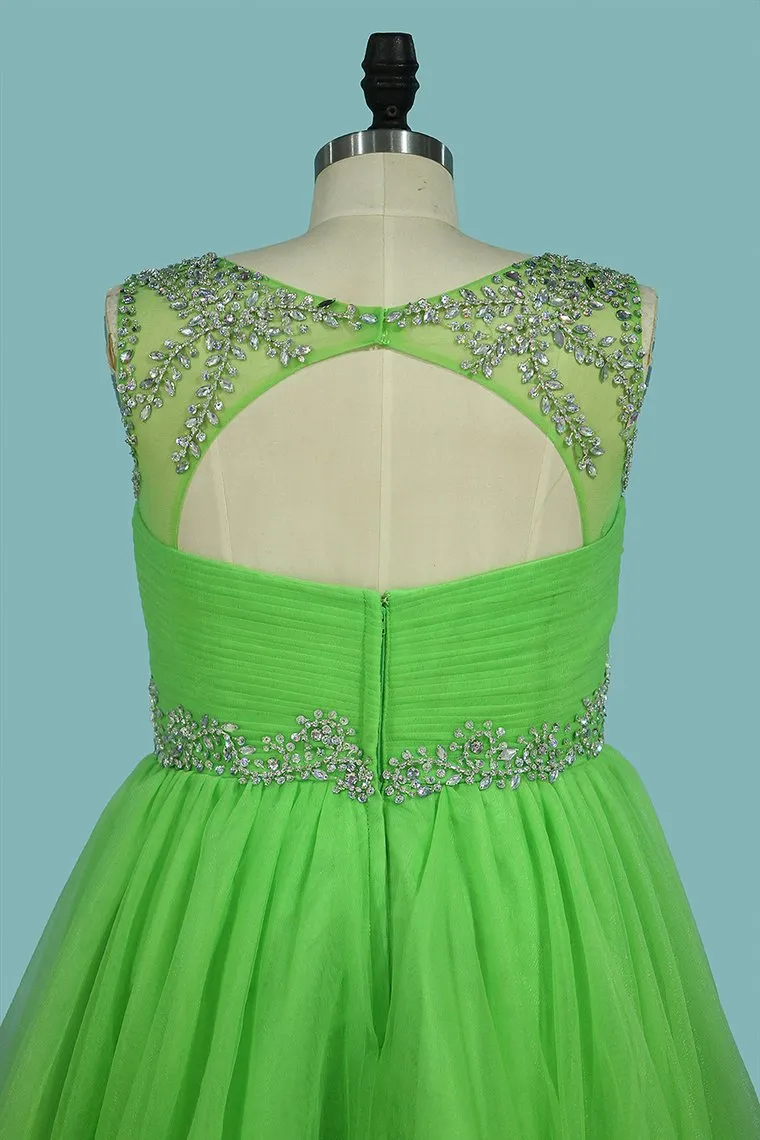 A Line Homecoming Dresses Scoop Beaded Bodice Short/Mini Tulle