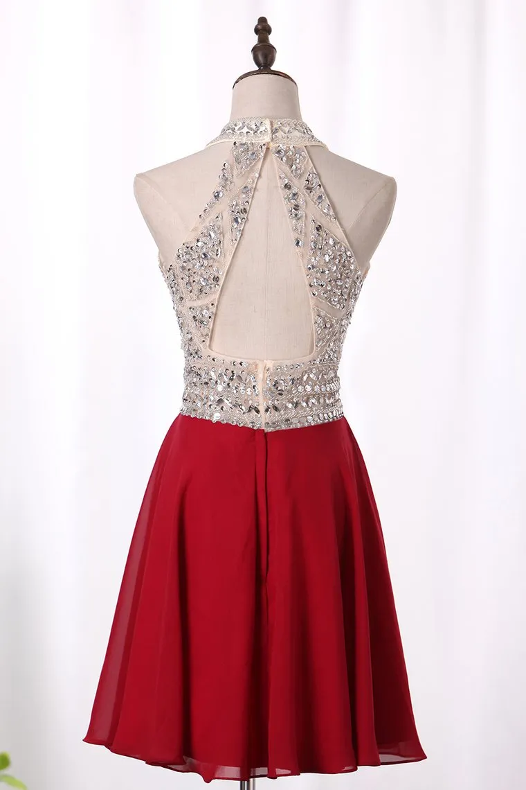 A Line Homecoming Dresses Scoop Chiffon With Beading