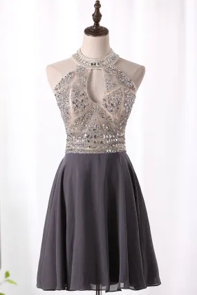 A Line Homecoming Dresses Scoop Chiffon With Beading