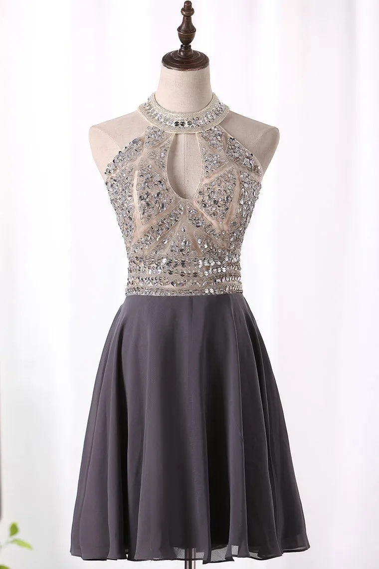 A Line Homecoming Dresses Scoop Chiffon With Beading