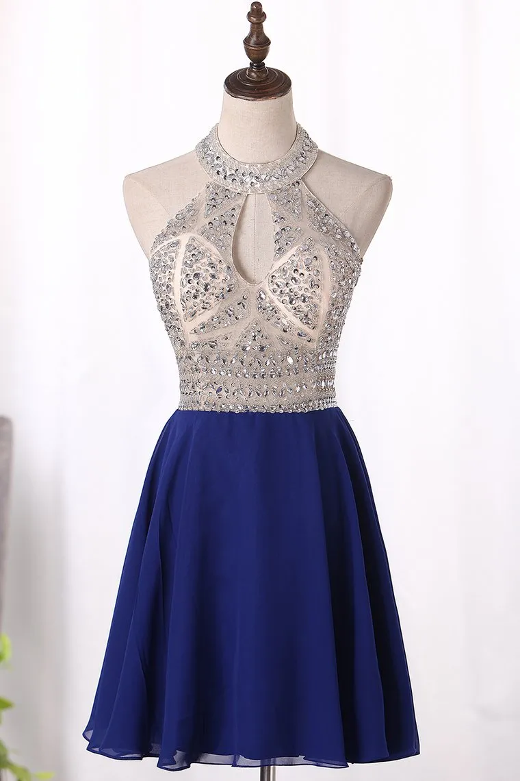 A Line Homecoming Dresses Scoop Chiffon With Beading