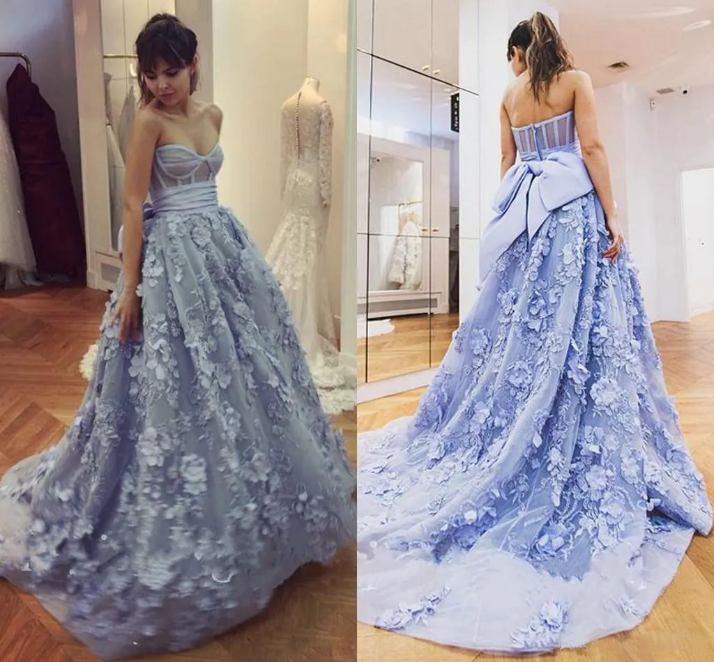 A Line Lace Appliques Sweetheart Prom Dresses Long Blue Quinceanera Dresses JS617