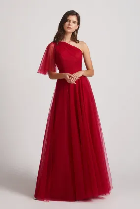 A-Line/Princess One Shoulder Tulle Bridesmaid Dresses (AF0046)