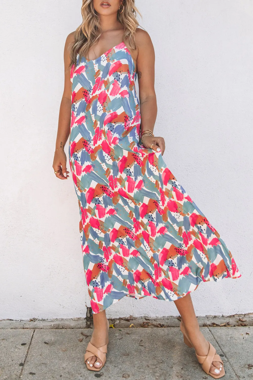 Abstract Print Spaghetti Straps Maxi Dresses