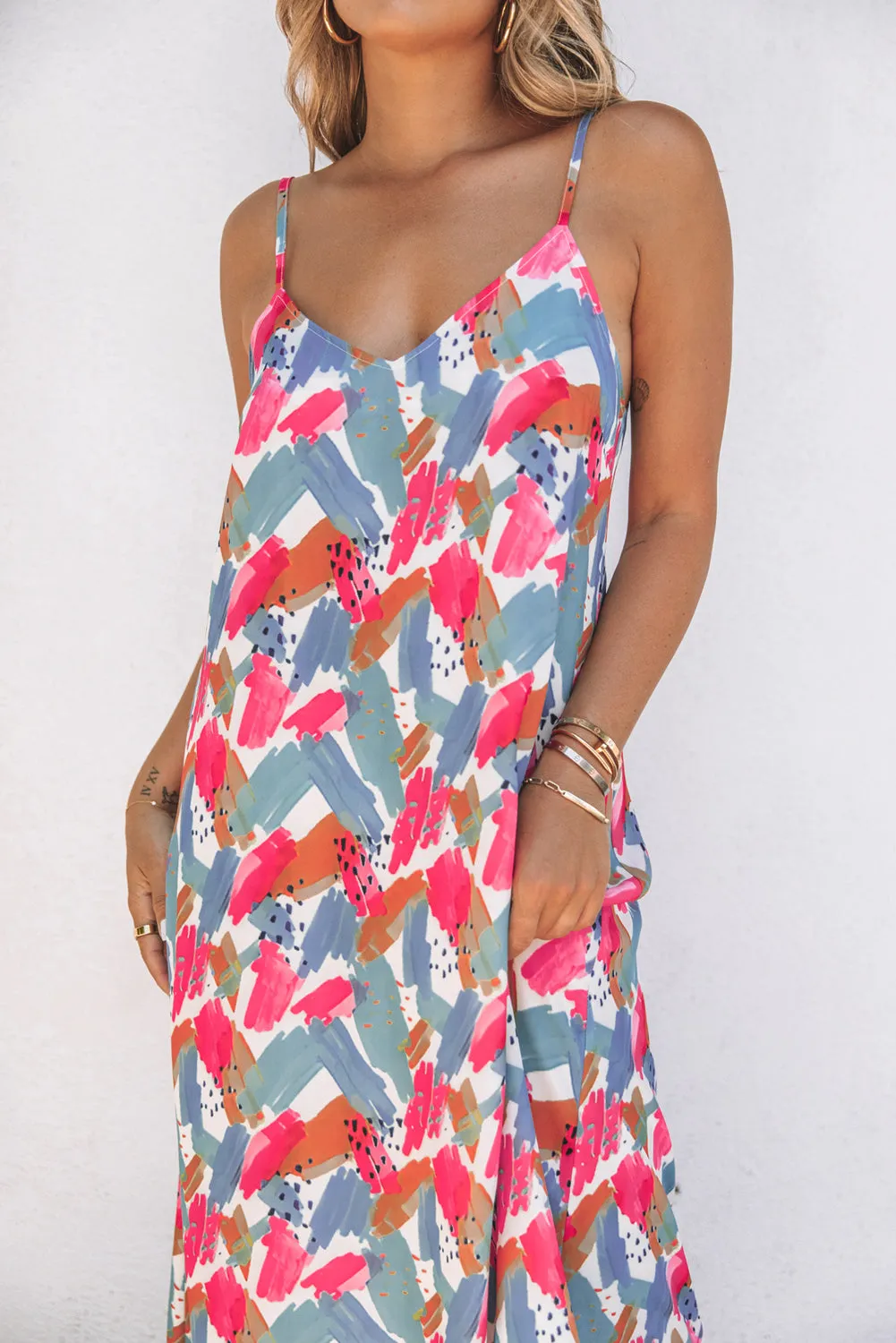 Abstract Print Spaghetti Straps Maxi Dresses