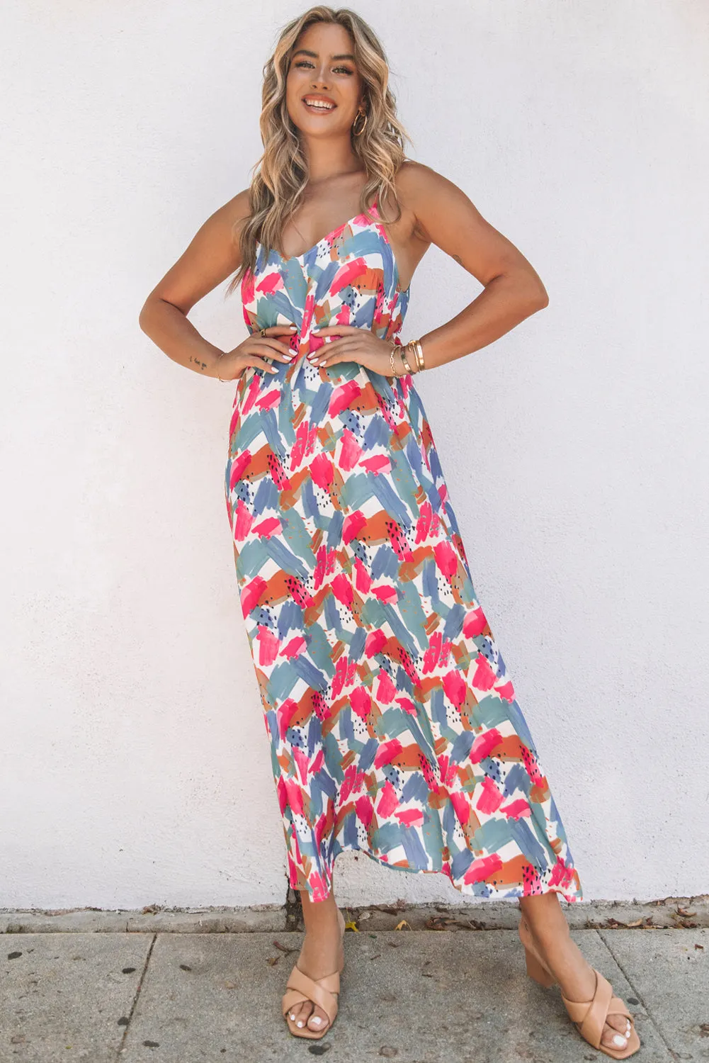 Abstract Print Spaghetti Straps Maxi Dresses