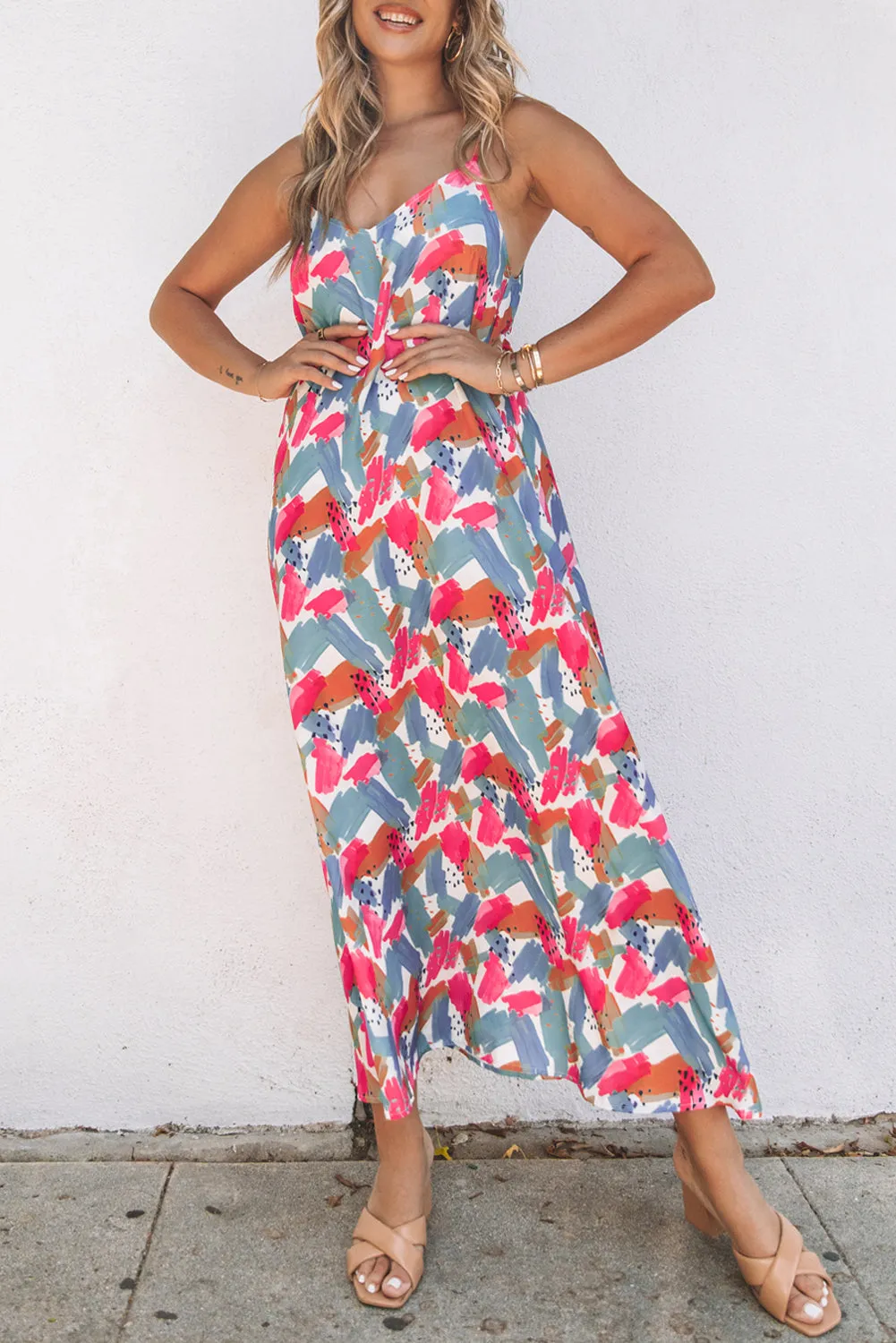 Abstract Print Spaghetti Straps Maxi Dresses