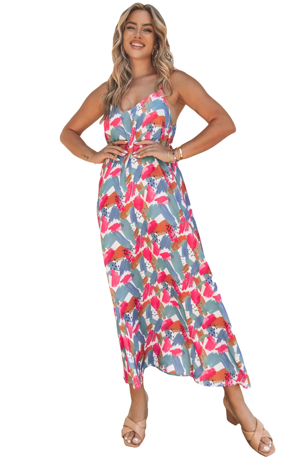 Abstract Print Spaghetti Straps Maxi Dresses