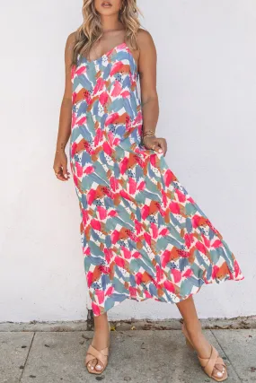 Abstract Print Spaghetti Straps Maxi Dresses