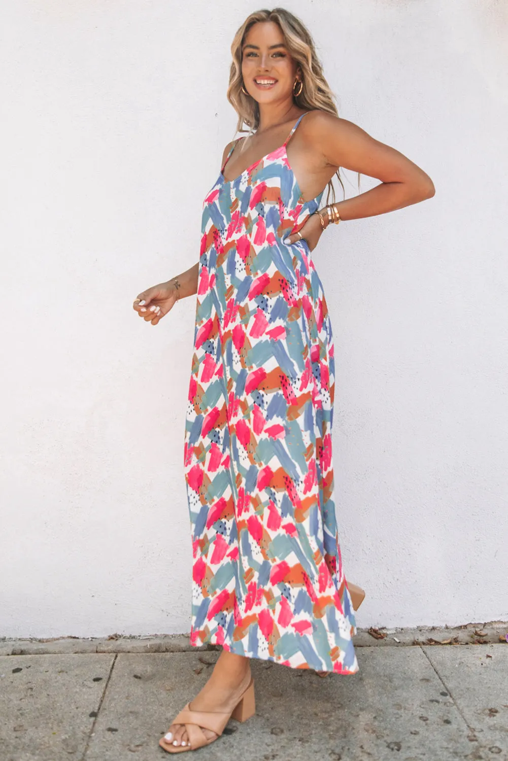 Abstract Print Spaghetti Straps Maxi Dresses