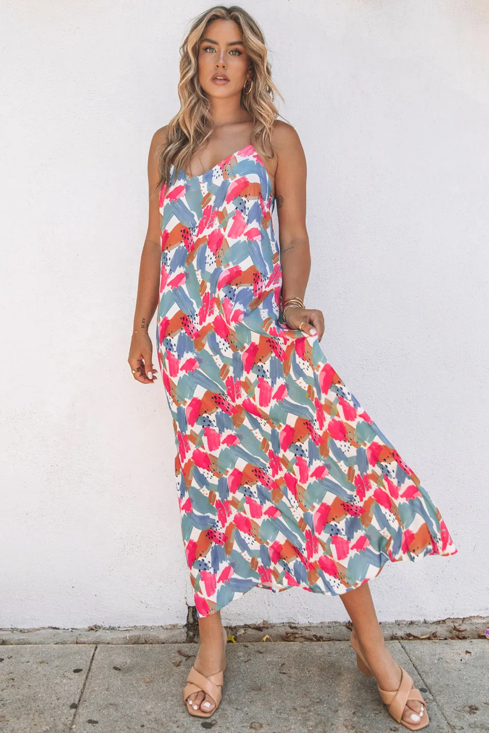 Abstract Print Spaghetti Straps Maxi Dresses