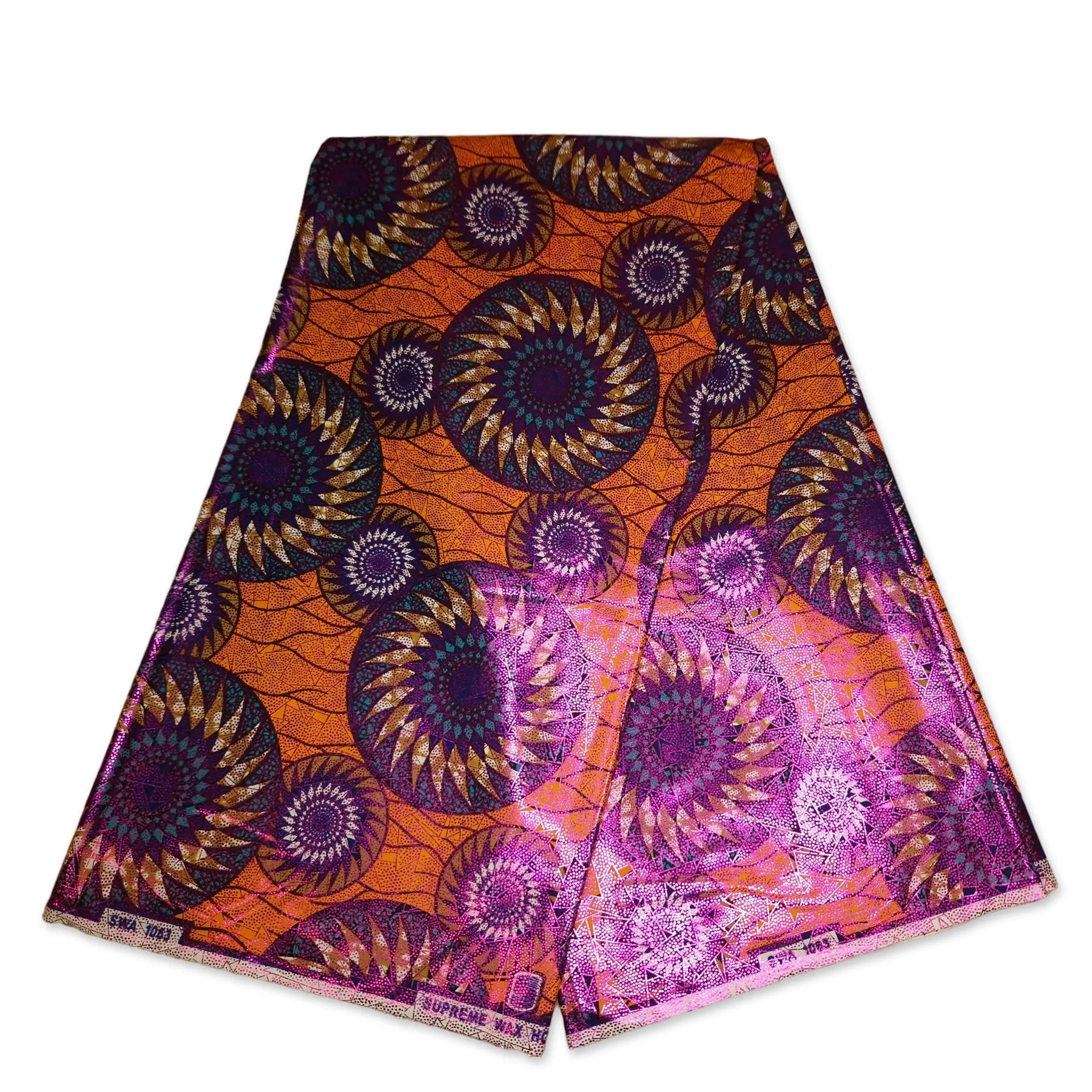 African Wax print fabric Osikani - Orange Rotor with rose gold effects (all over)