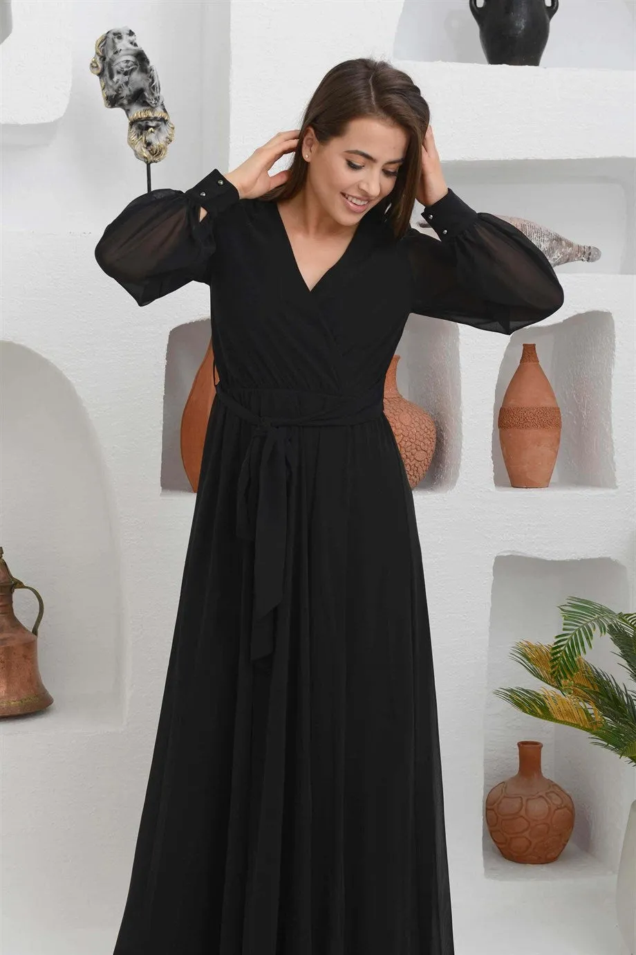 Angelino black chiffon cruiser long evening dresses