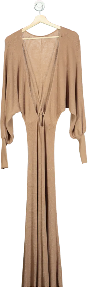 ASOS Brown Backless Long Sleeve Knitted Midi Dress UK 6