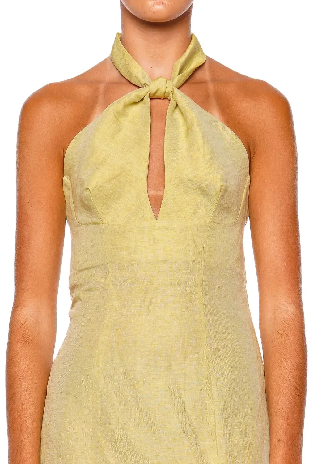 Avocado Knotted Halter Mini Dress