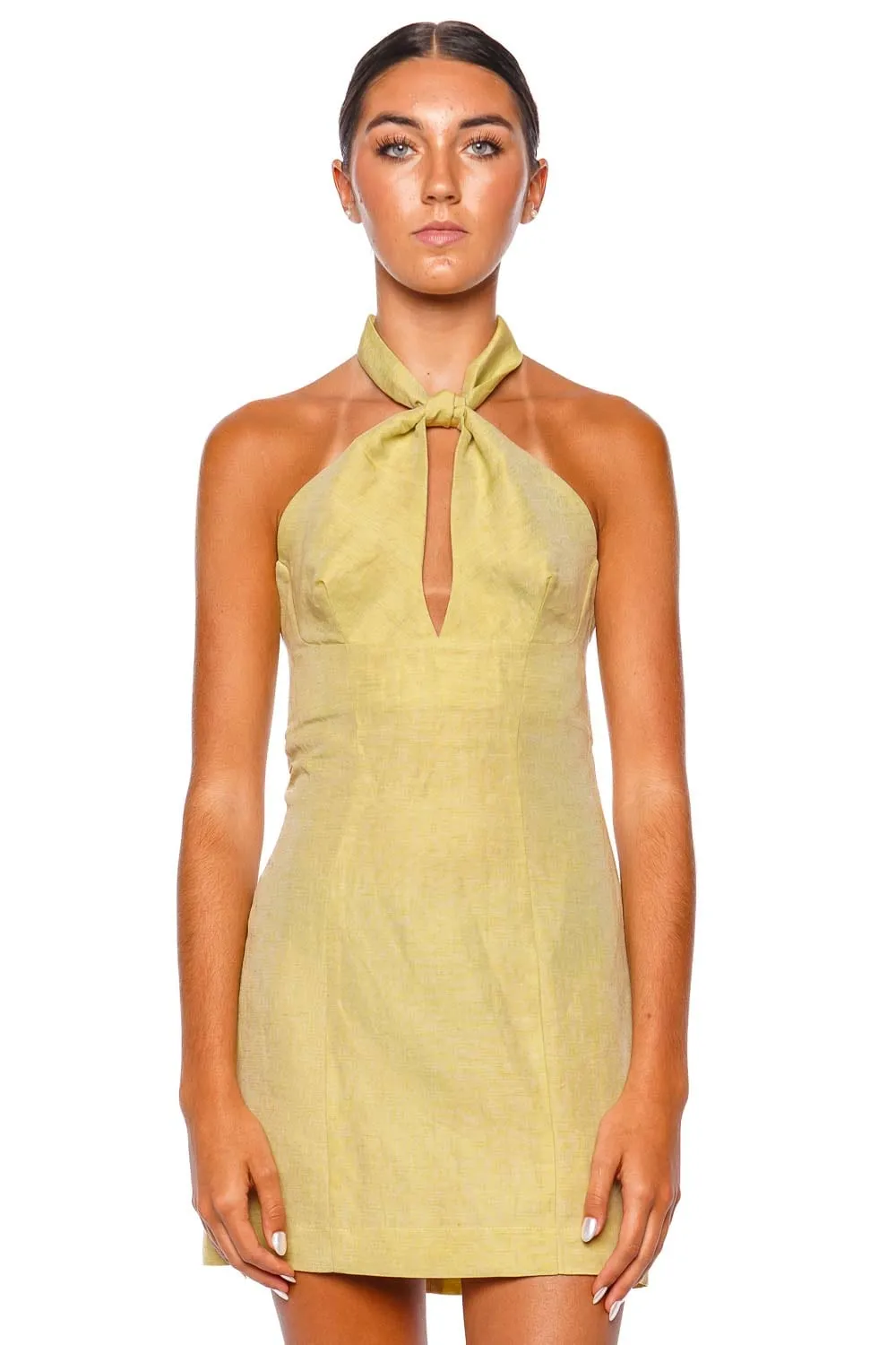 Avocado Knotted Halter Mini Dress