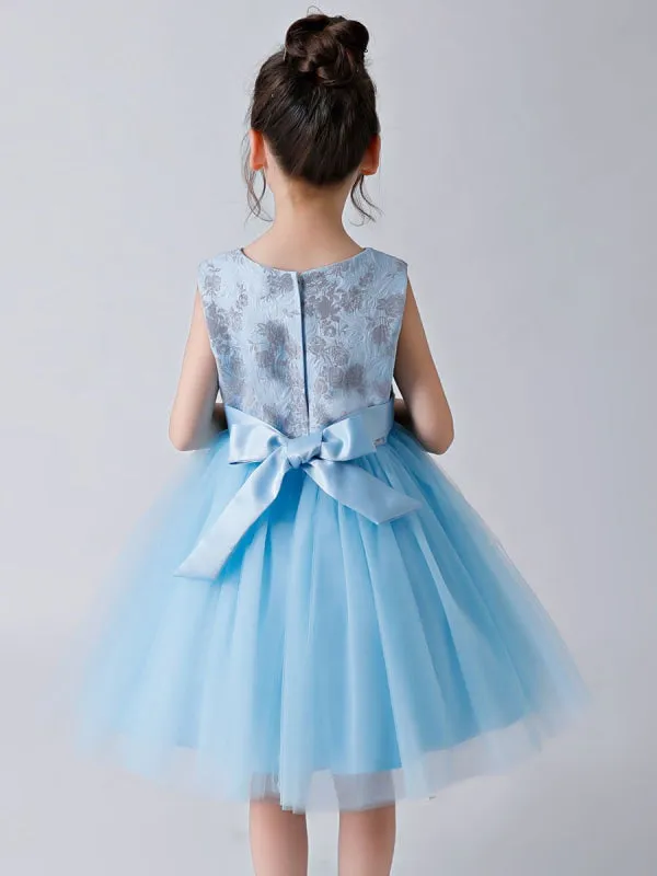 Baby Blue Tulle Kids Party Dresses Flower Girl Dresses Jewel Neck Sleeveless