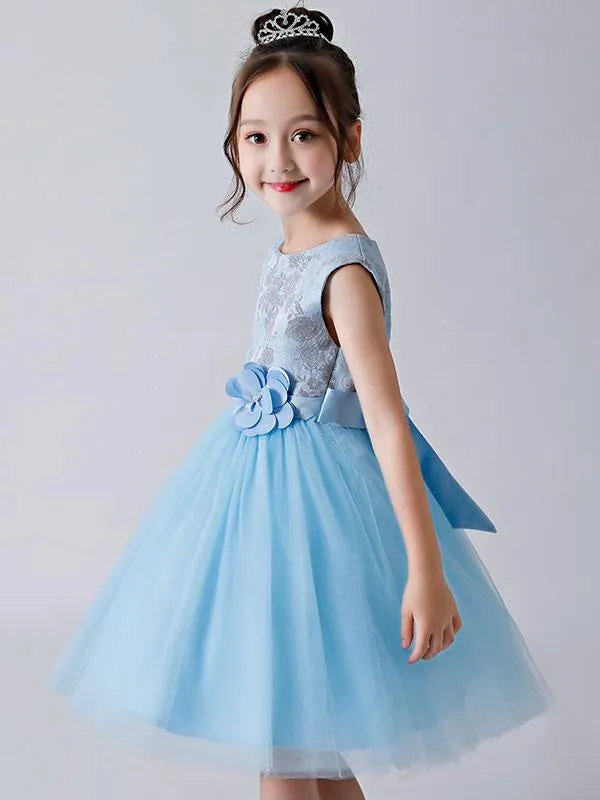 Baby Blue Tulle Kids Party Dresses Flower Girl Dresses Jewel Neck Sleeveless