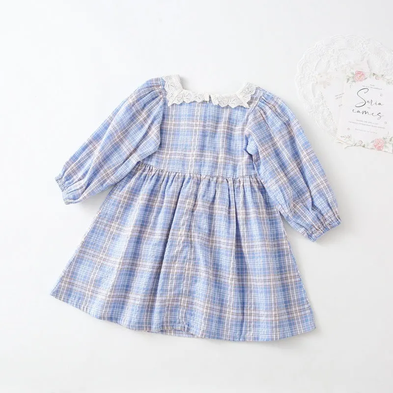 Baby Kid Girls Checked Lace Dresses