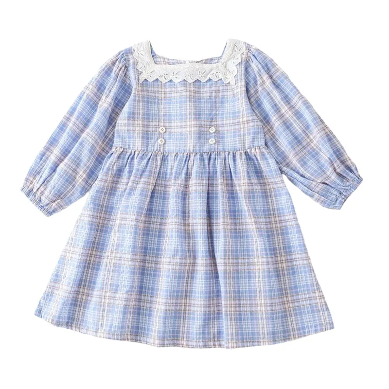 Baby Kid Girls Checked Lace Dresses