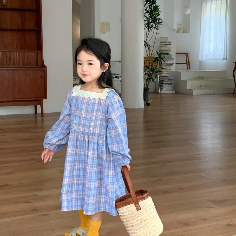 Baby Kid Girls Checked Lace Dresses