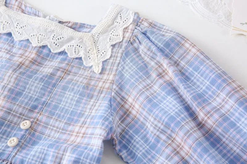 Baby Kid Girls Checked Lace Dresses